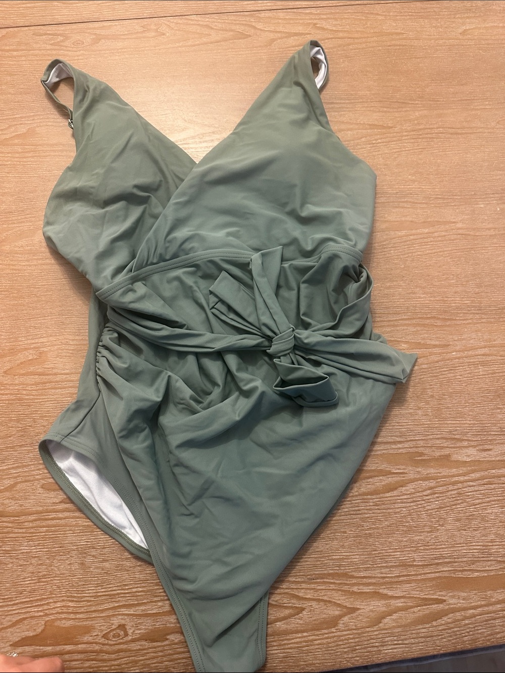 Maternity Pinkblush Sage Green One-Piece Swimsuit with Waist Tie